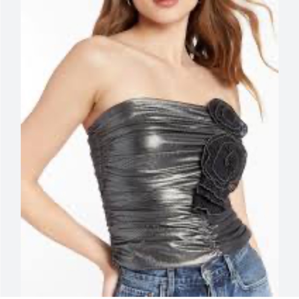 Amanda Uprichard Tenley Metallic Strapless Top